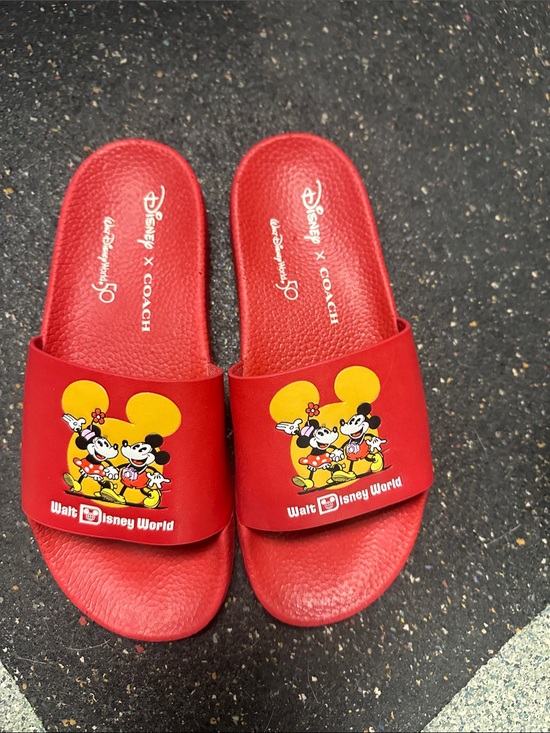 Disney Shoes - Disney Red Mickey & Minnie Slide Sandals with Yellow Accents